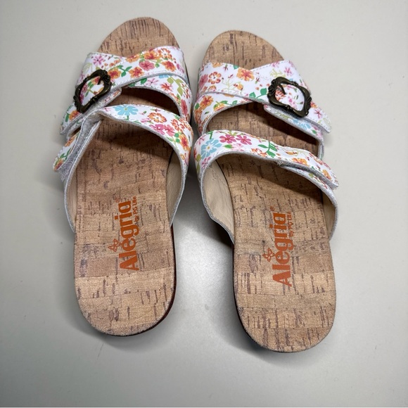 Alegria Women's Floral Leather  platform Wedges - White Pink and Brown Sz 37 - Picture 3 of 11